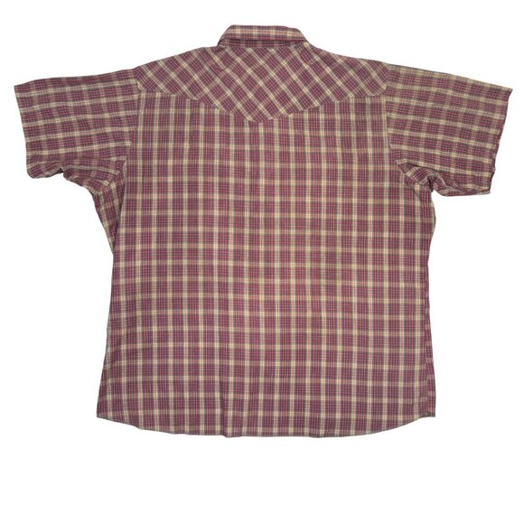 Wrangler Pearl Snap Shirt Mens 3X Tall Plaid Red Short Sleeve Ranch Western 3XT - Picture 2 of 9
